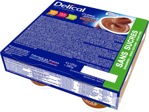 Delical Crème Dessert HP-HC Sans Sucre Cacao Pots 4x124g