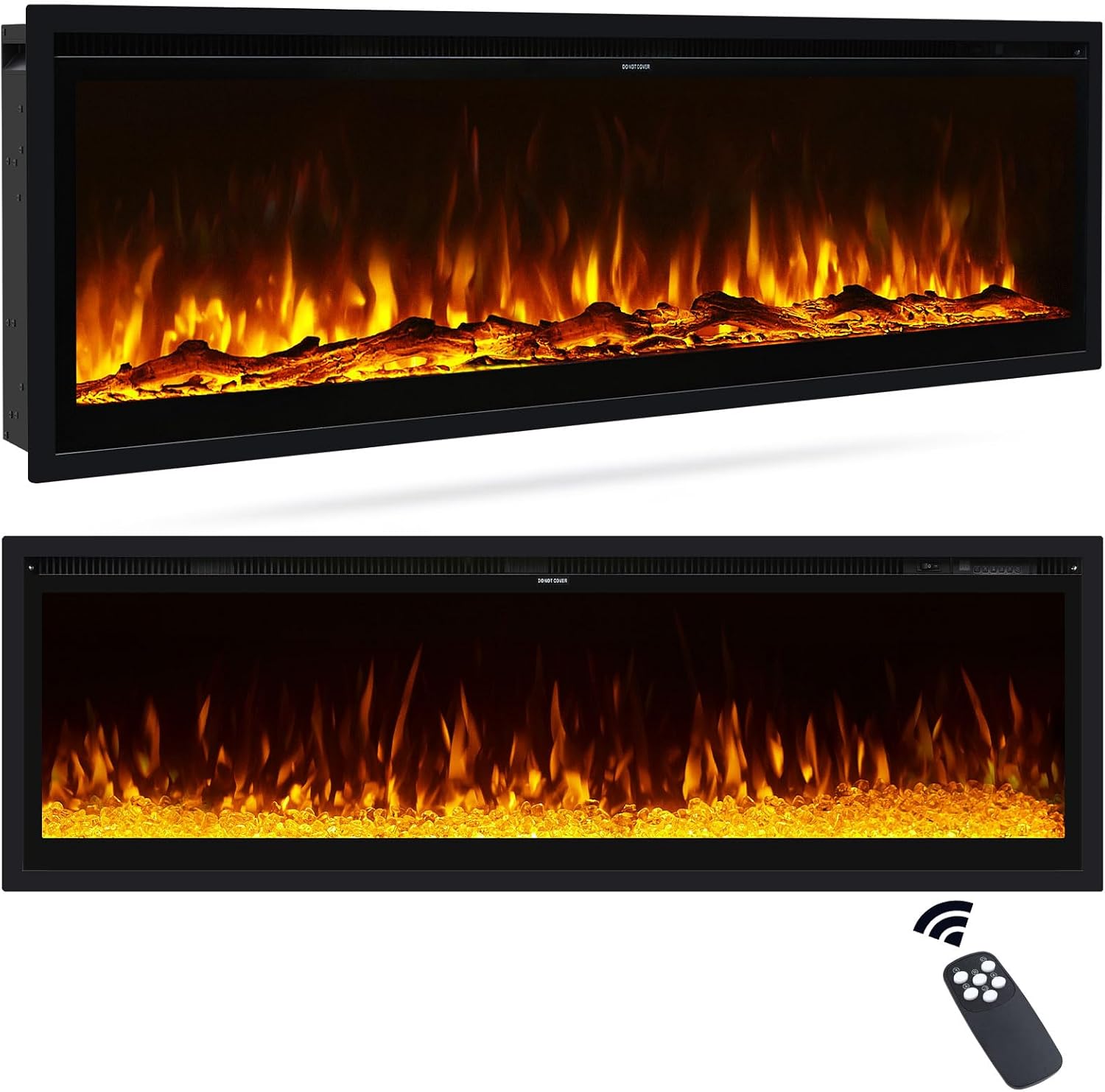 INMOZATA 60 Zoll Elektrokamin mit Heizung, 3-IN-1 Elektrokamin Wand/Einbau/Standkamin,Kamin Elektrisch mit Heizung 900W&1800W, 12 Flammenfarben, Heizfunktion, Thermostat, Timer, Fernbedienung