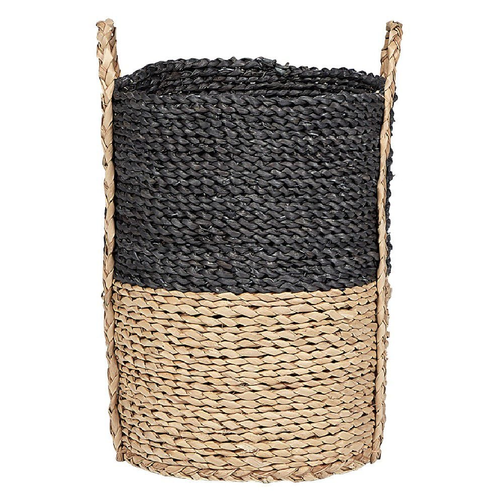 Panière de rangement ronde en fibre de maïs noir naturel taille S