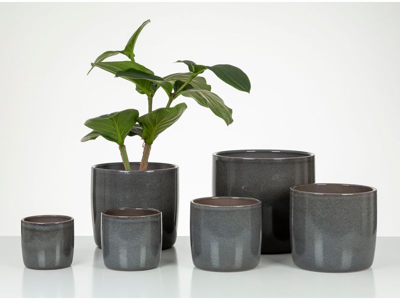 scheurich Blumentopf Solido 12.8 cm, Dunkelgrau Übertopf