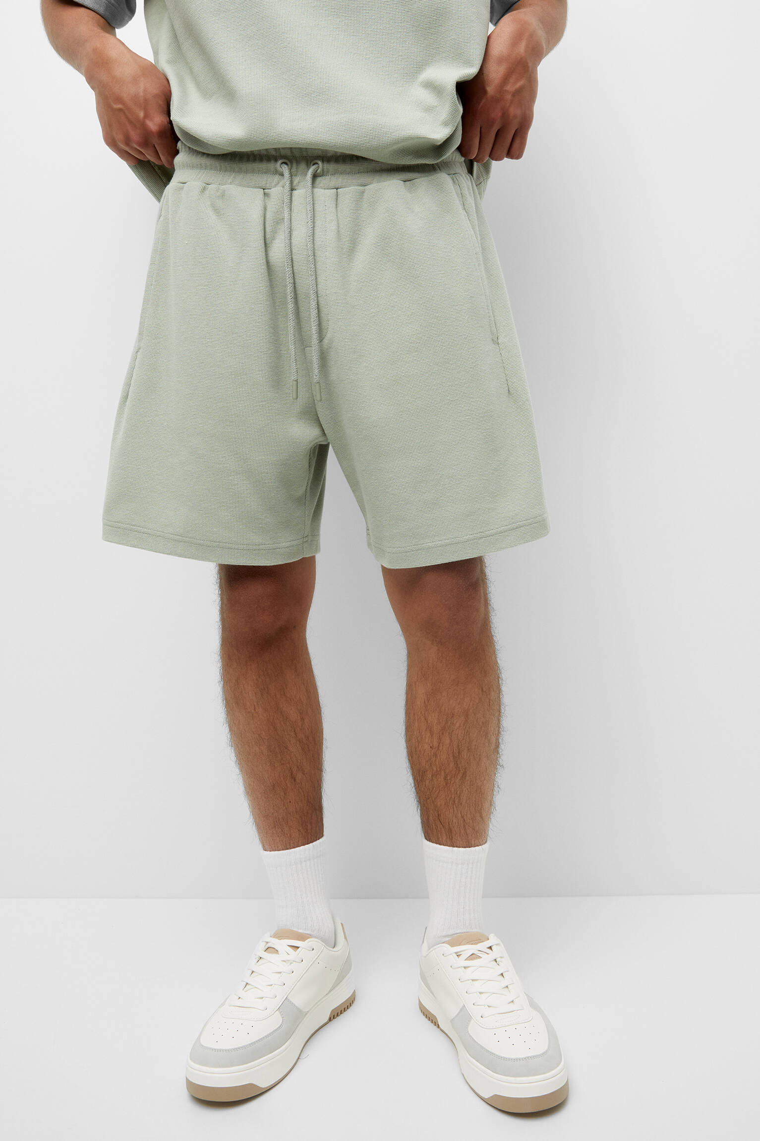 Conjunto de moletom Bermuda Jogger Texturizado - Menta