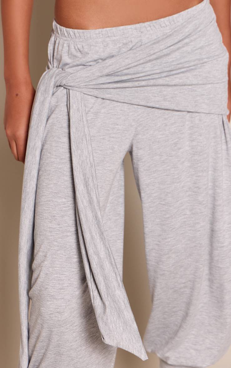Gris Chiné Pantalon En Jersey À Jambes Resserrées Avec Lien Noué À La Taille