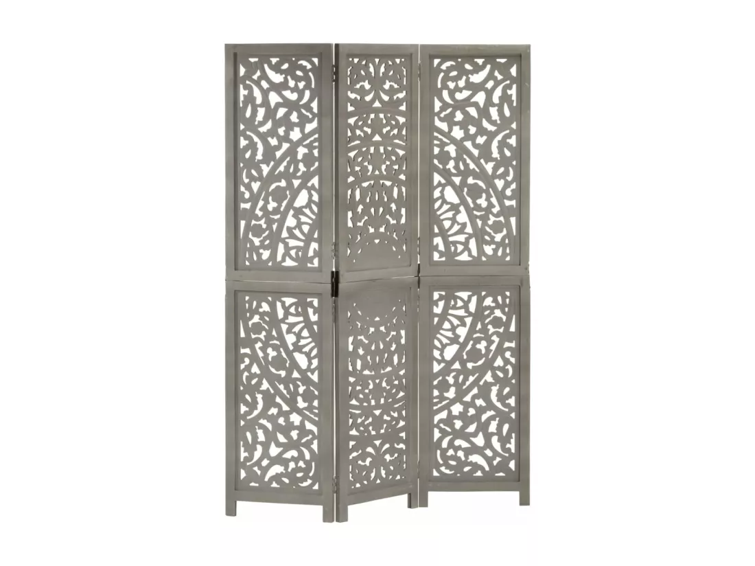 Cloison de séparation 3 panneaux Gris 120x165 cm Bois manguier