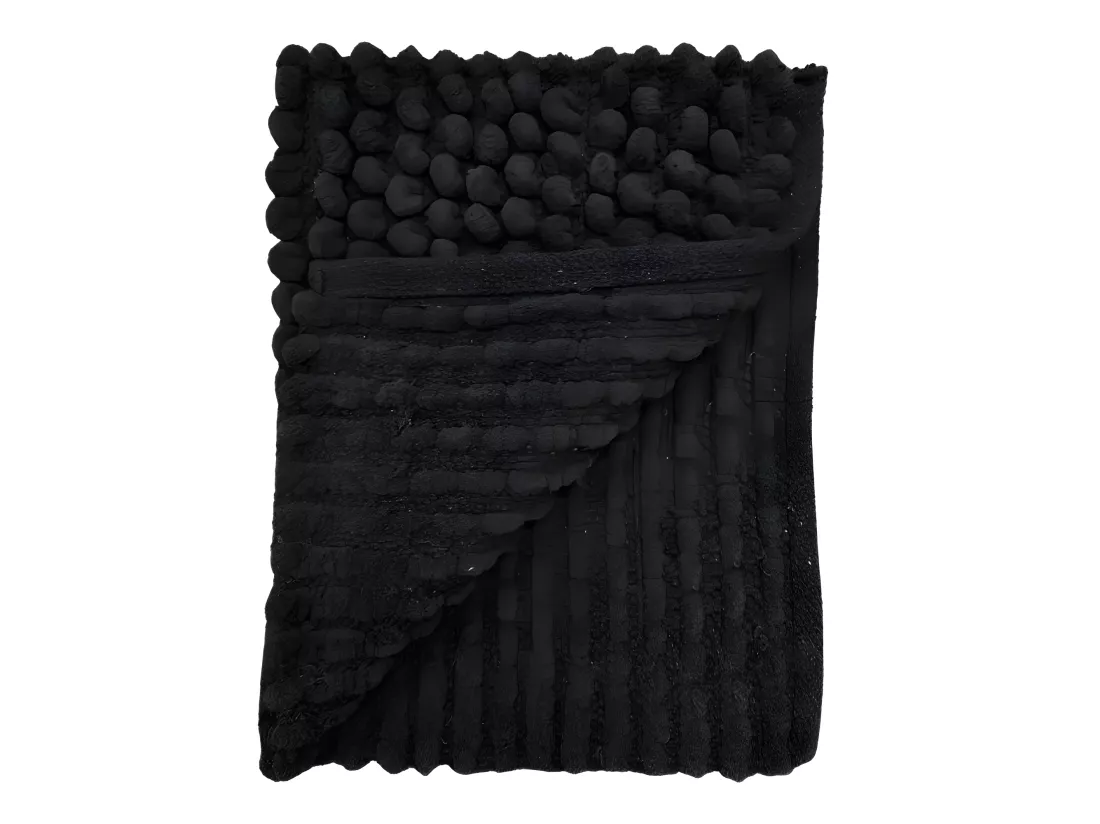 Lot 2 tapis de salle de bain 40x60 cm pompon gris anthracite - MARIE