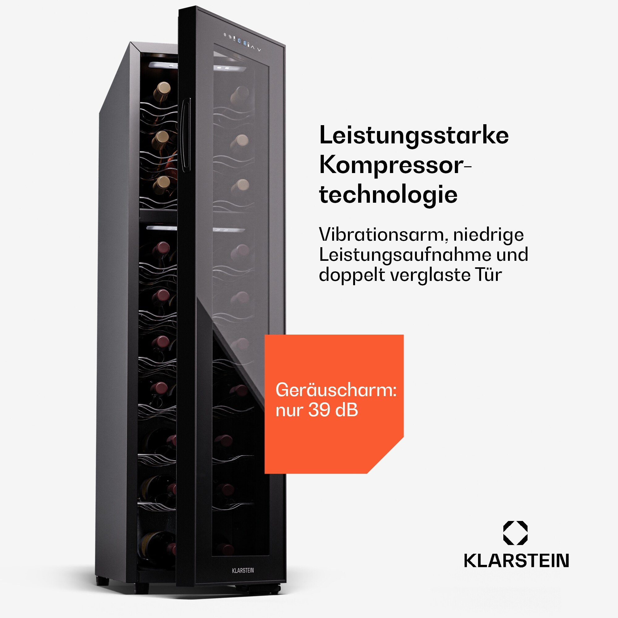 Shiraz 27 Duo Weinkühlschrank 2 Zonen 83L/27 Flaschen 5-18 °C Touch Schwarz 27 Flaschen 2 Kühlzonen
