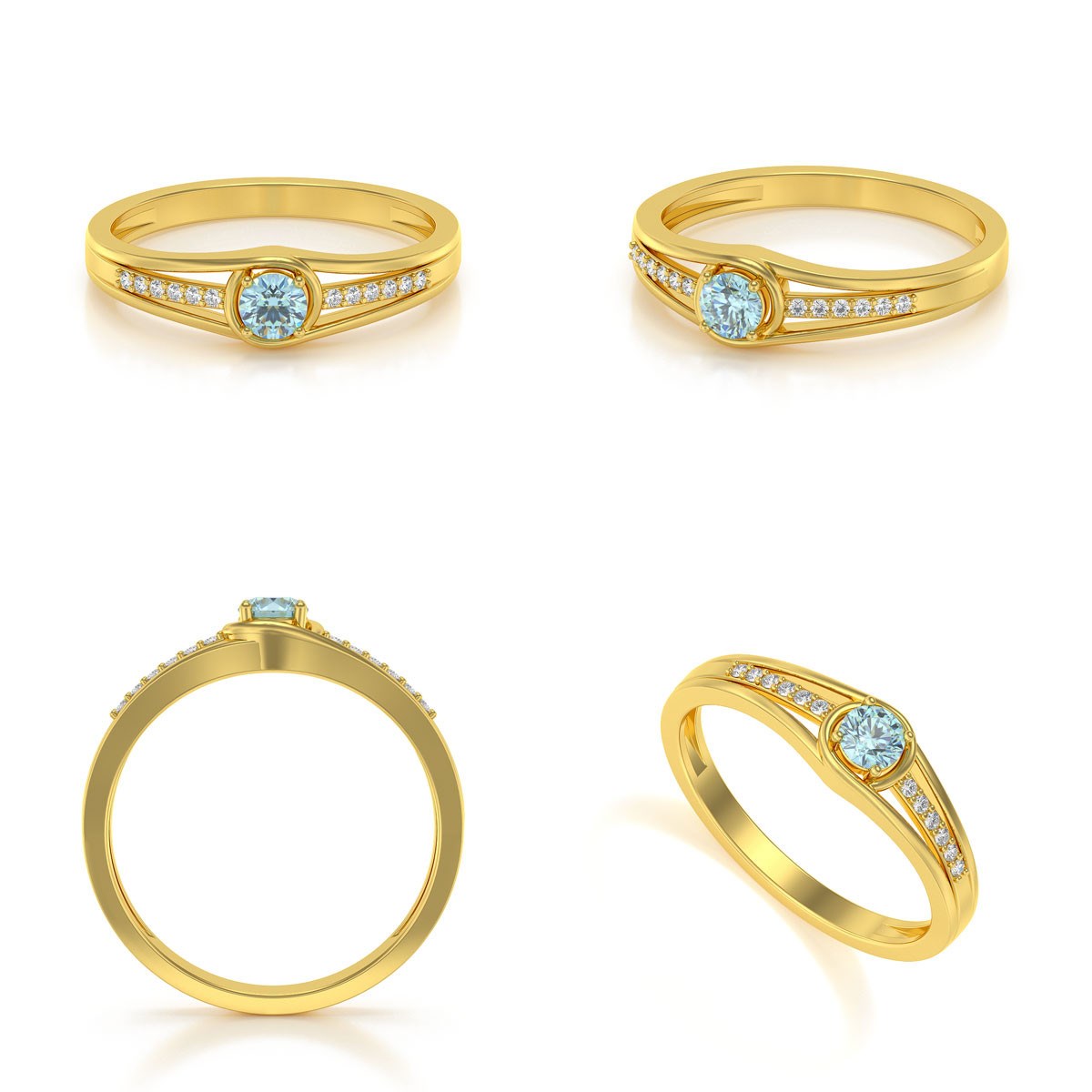 Bague ADEN Or 585 Jaune Aigue-Marine et diamants 2.295grs
