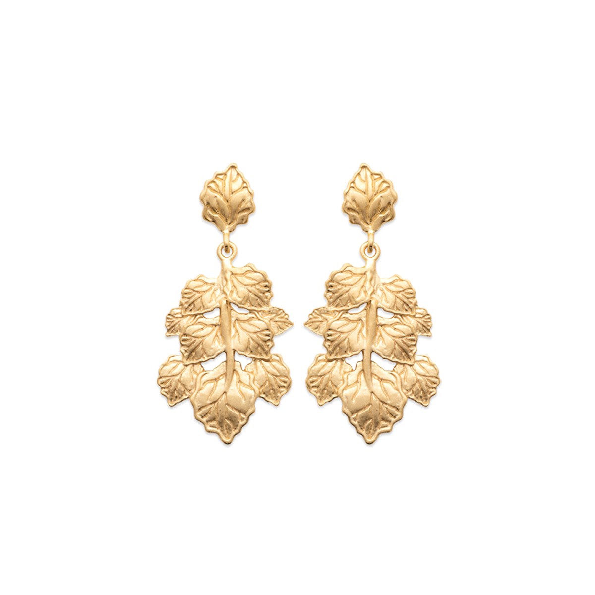 Boucles d'oreilles pendantes feuilles plaqué or IZAURE - Bijoux Privés Discovery
