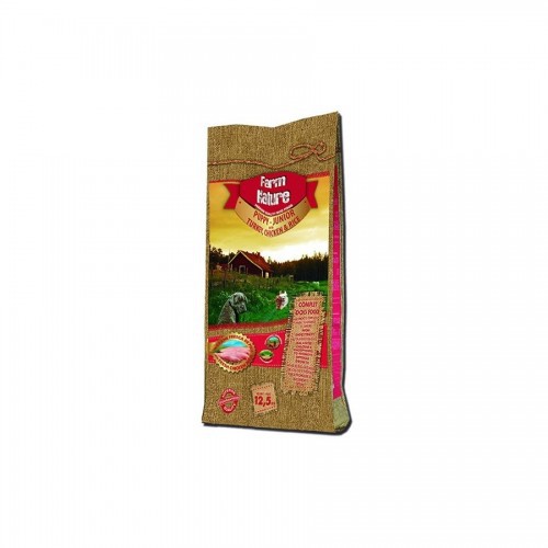 Ração Farm Nature Puppy Junior para cães, sabor peru, frango e arroz.