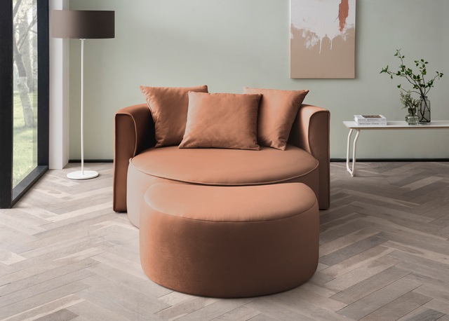 LeGer Home by Lena Gercke XXL-Sessel »ISALIE, Rundsessel mit Hocker, Lesesessel, Loveseat, Big-Sessel« Set,  trendige Stoffe, 3 Zierkissen, grosse Sitzfläche, Cord, Samt, Bouclé