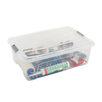 Iris opbergbox Click 30 liter transparant met grijze clips inclusief deksel