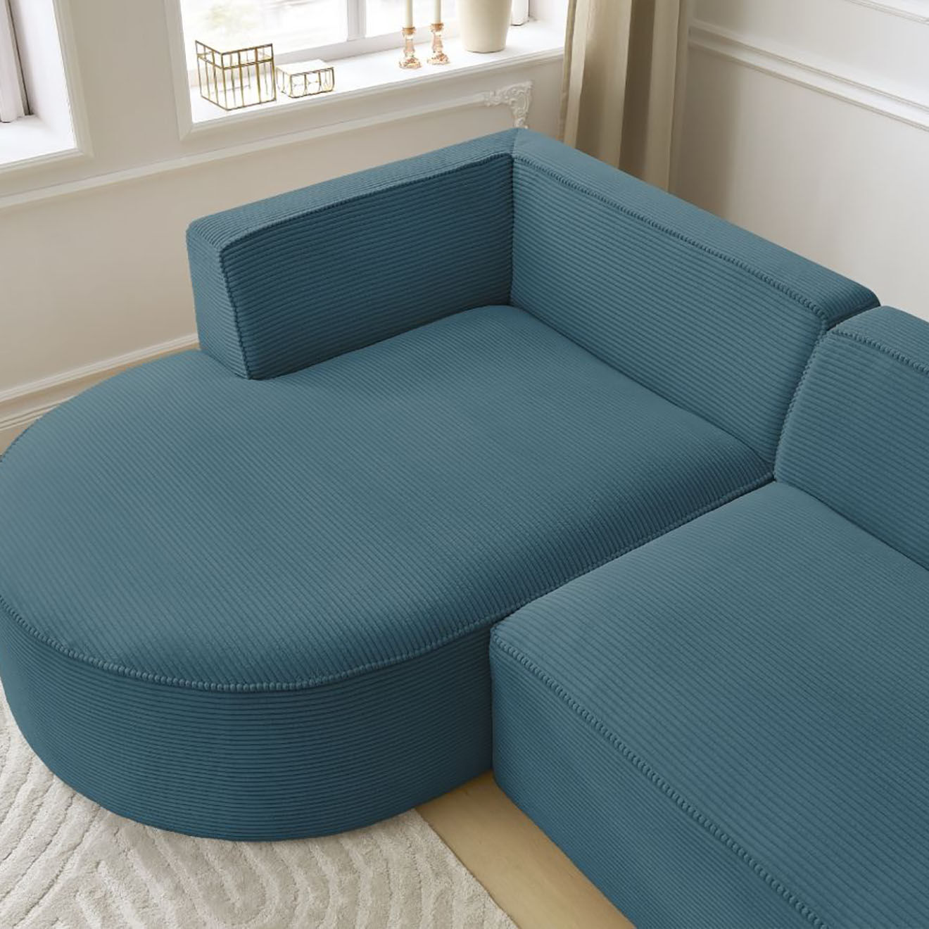 Bobochic Canapé d'angle gauche fixe 4 places Rousseau texturé bleu foncé - 250x160x72 cm