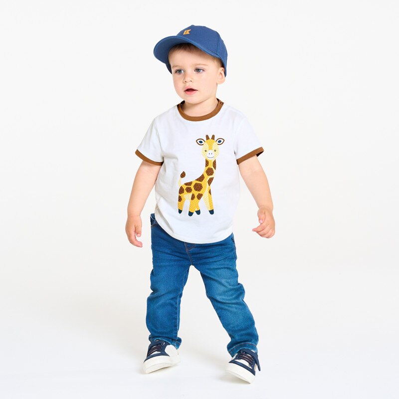 T-shirt sensoriel girafe blanc bébé garçon Jaune