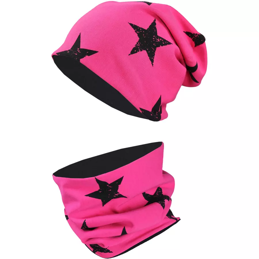 TupTam Unisex Kinder Beanie Mütze Schlauchschal Set schwarzpink
