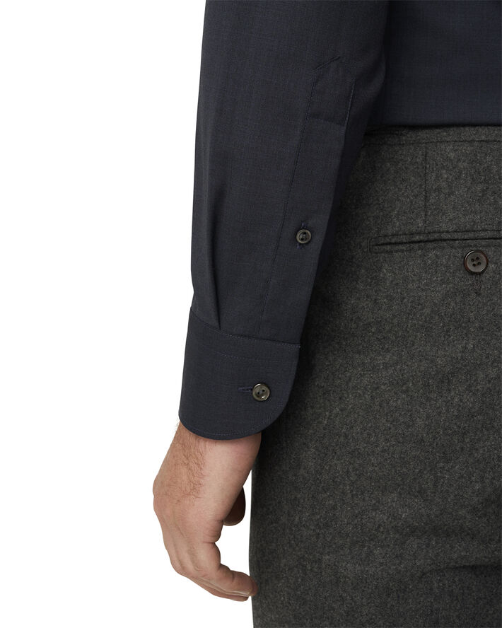 ETON Slim Fit Navy Blue Solid Merino Wool Shirt Blå