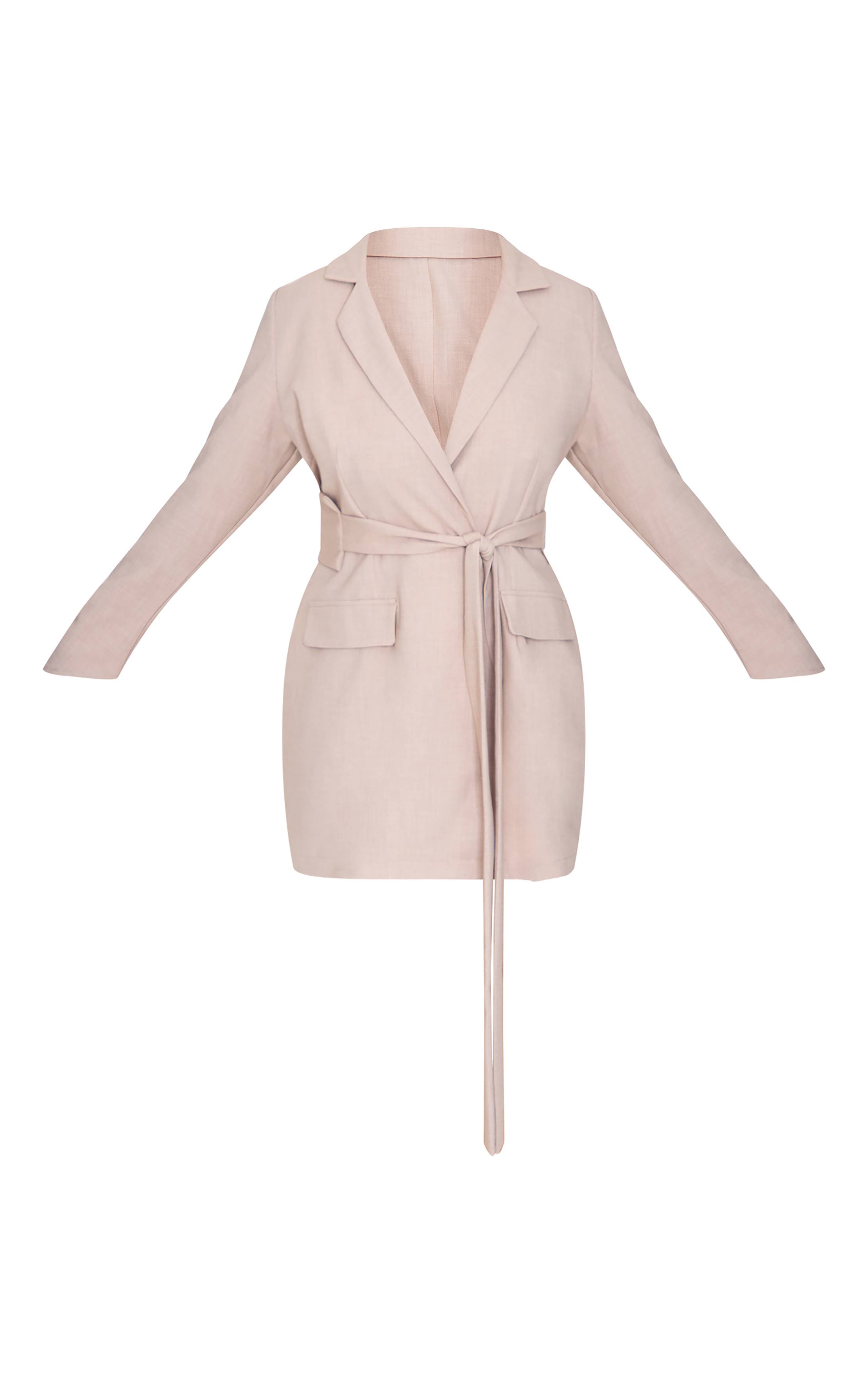 Gris Pierre Robe Blazer Tissée Avec Ceinture Grande Taille