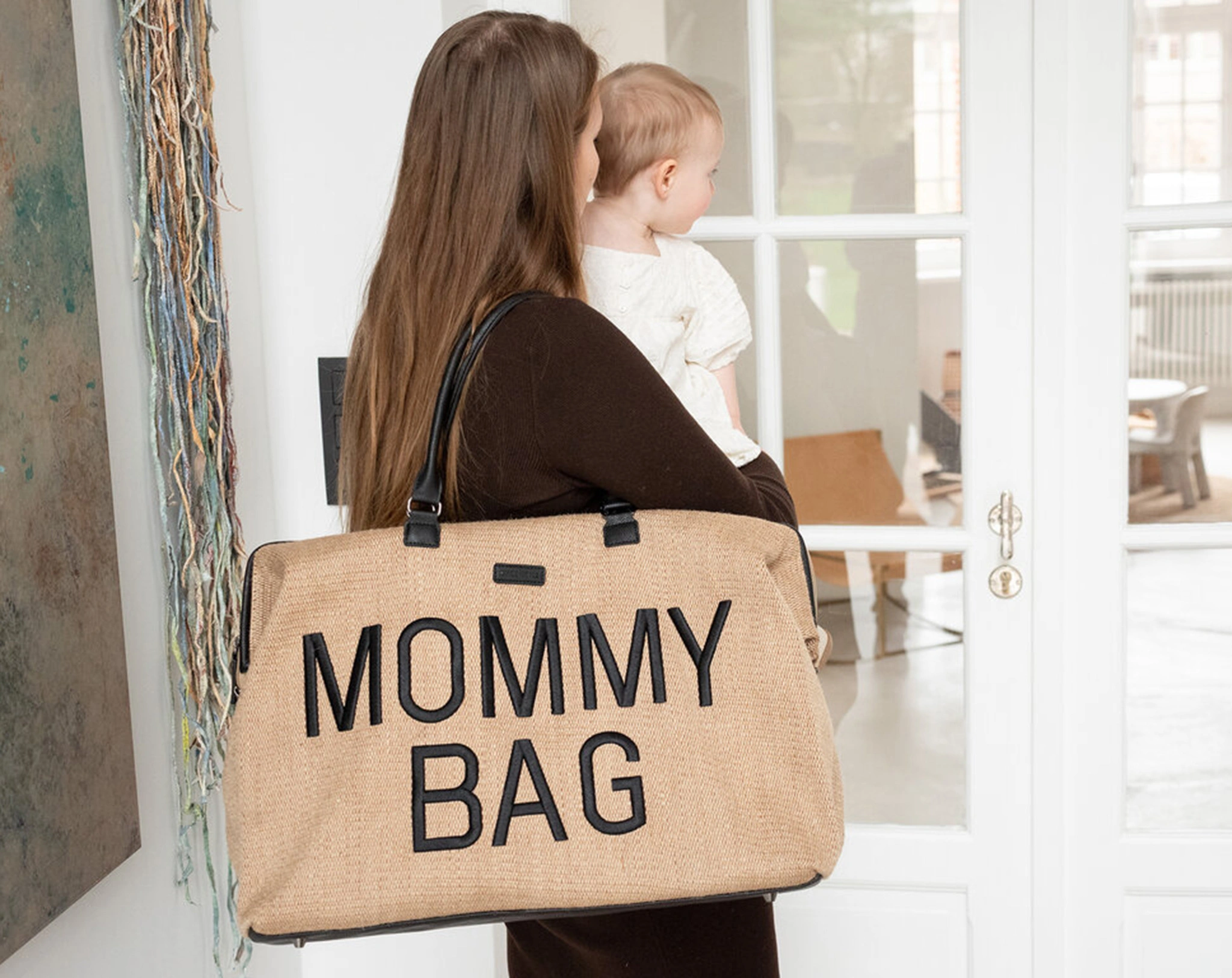 Wickeltasche MOMMY BAG RAFFIA LOOK (55x30x40) in braun