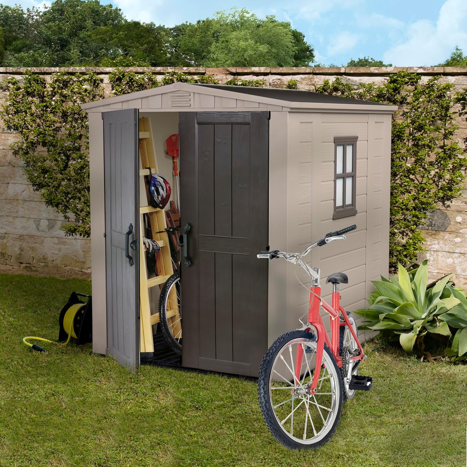 Keter Gerätehaus Factor 6x6, Beige, 6.2m³ Rauminhalt, Außenmaße (B/T/H):178 x 195.5 x 208 cm, wetterfest, wasserdicht, UV-beständig, Outdoor