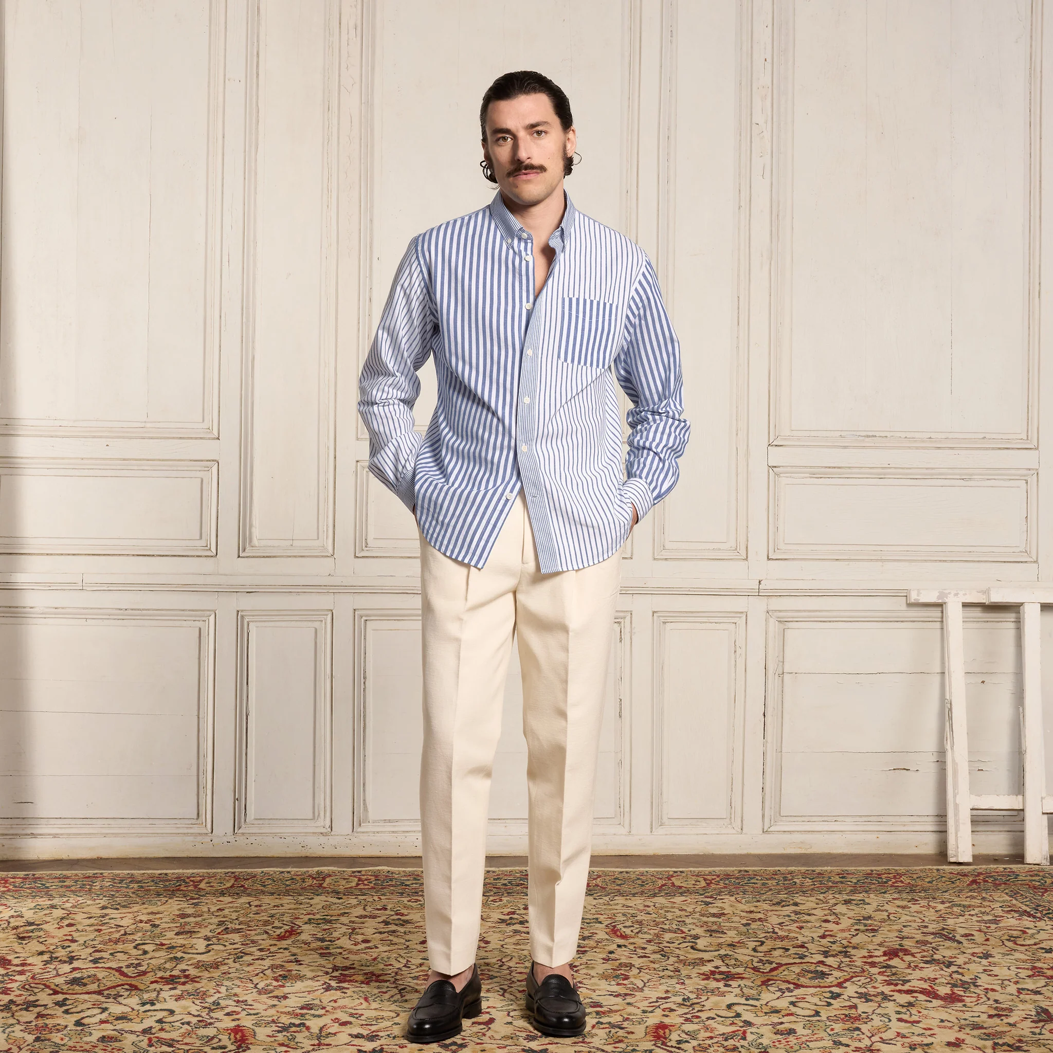 Blue striped cotton and linen shirt