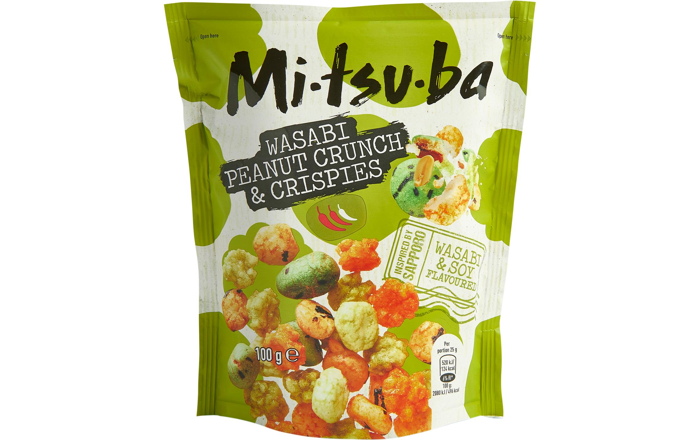Wasabi Peanut Crunch und Crispies 100 gWasabi-Erdnuss-Crunch und Reiscracker-Mischung