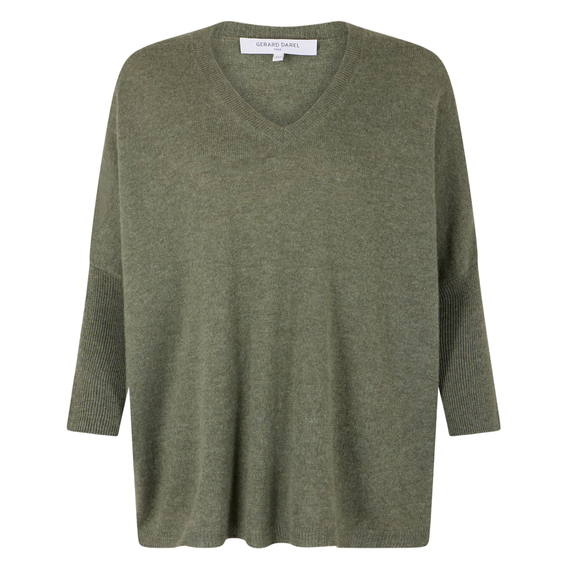 JOURDAN - Pull droit col V en cachemire | Kaki