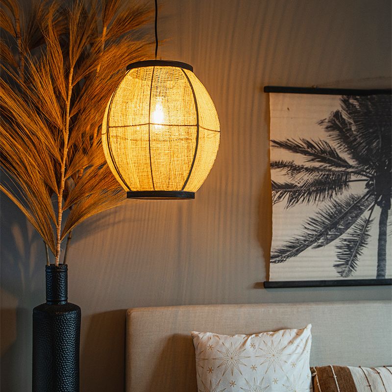 Oosterse hanglamp bruin stof 35 cm - Rob