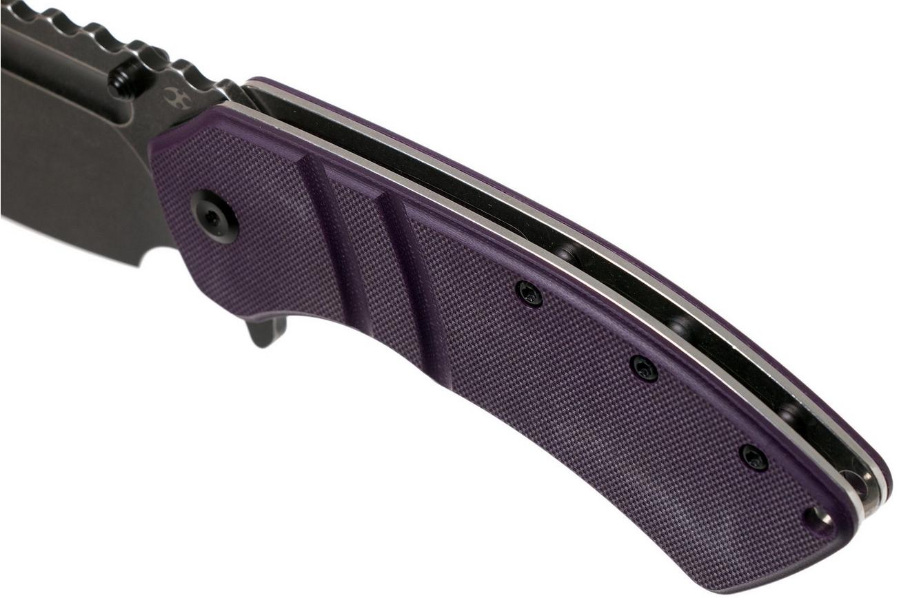 Kansept XL Korvid T1030A4 Blackwashed, Purple G10 zakmes, Justin Koch design