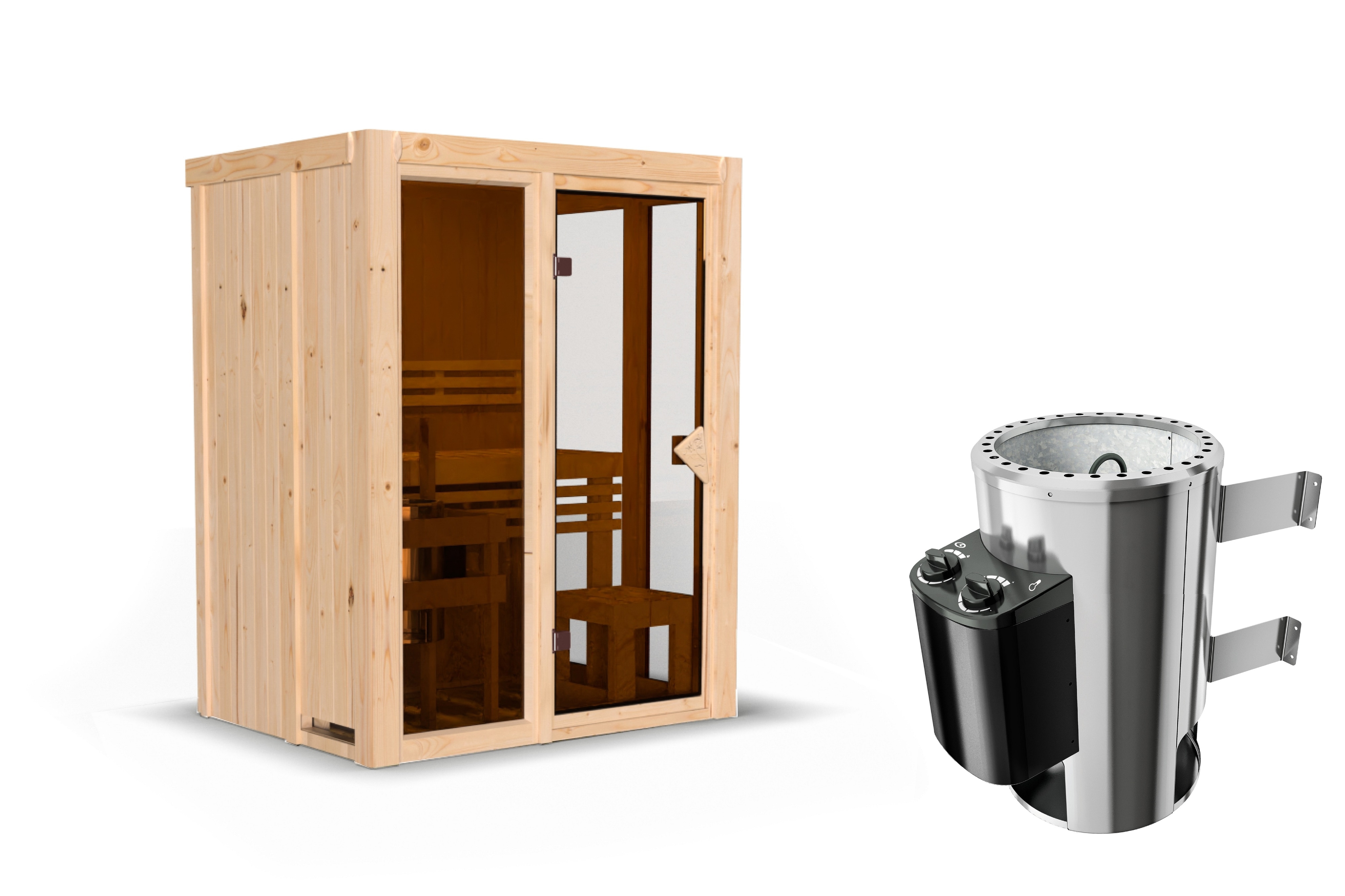 Karibu 68 mm Sauna Ida 1-3 inkl. Ofen 3,6 kW integrierte Steuerung in versch. Größen