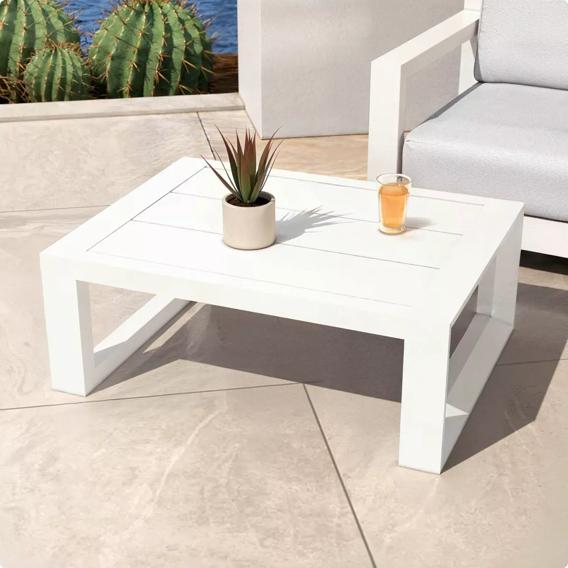 Salon de jardin aluminium 4 places 4 pcs Elba Blanc et beige