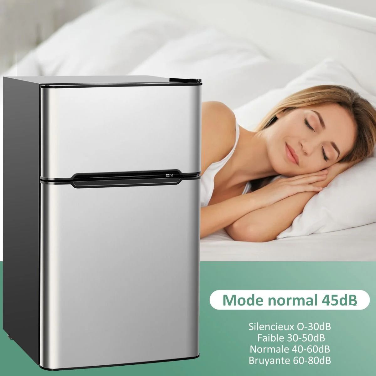 Réfrigérateur Compact Mini-réfrigérateur 90 L Congélateur Séparé avec Design à 2 Portes Fonctionnement Silencieux Blanc/Gris/Noir