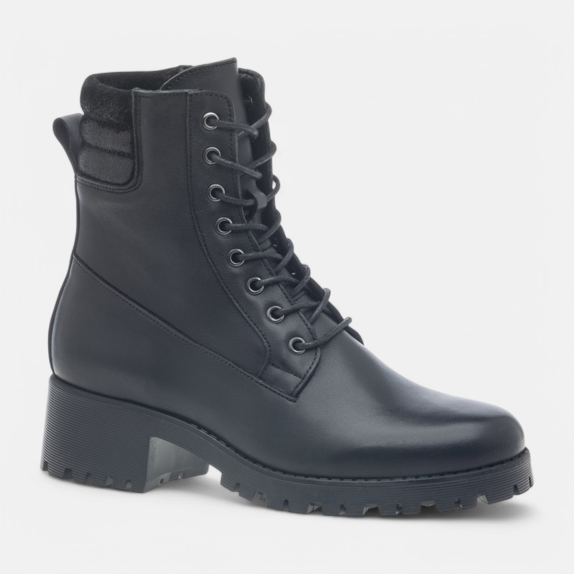 Bottines à lacets à talon Femme en cuir noir
