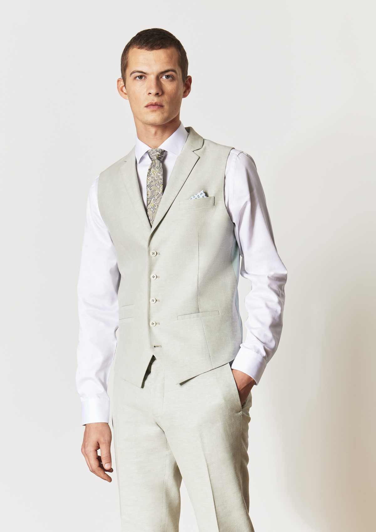 Gilet casual en coton et lin unis vert d'eau