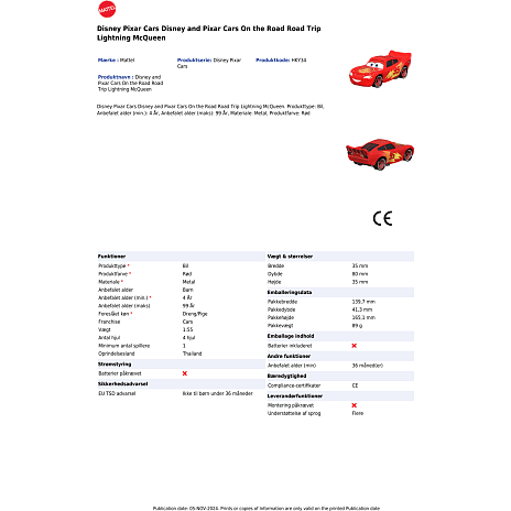 Disney Pixar Cars 3, 1 stk. legetøjsbil