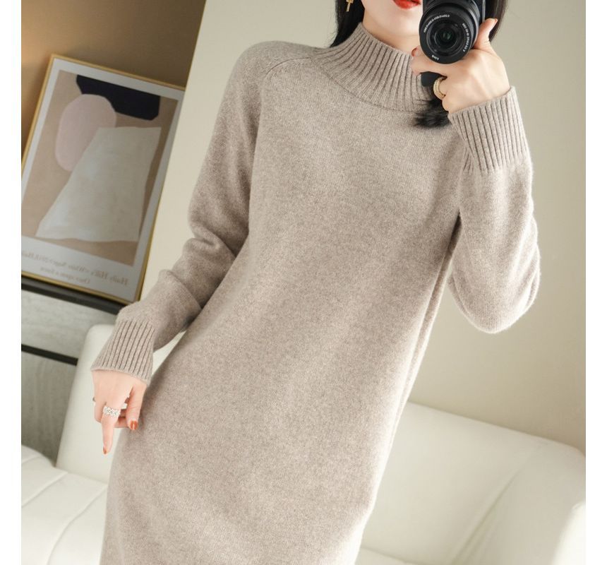 Gistinty - Effen midi-truijurk met mock-neck