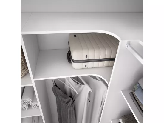 Kit armoire dressing d'angle extensible en bois mélaminé blanc - Longueur 164-234 x Profondeur 141 x Hauteur 205 cm