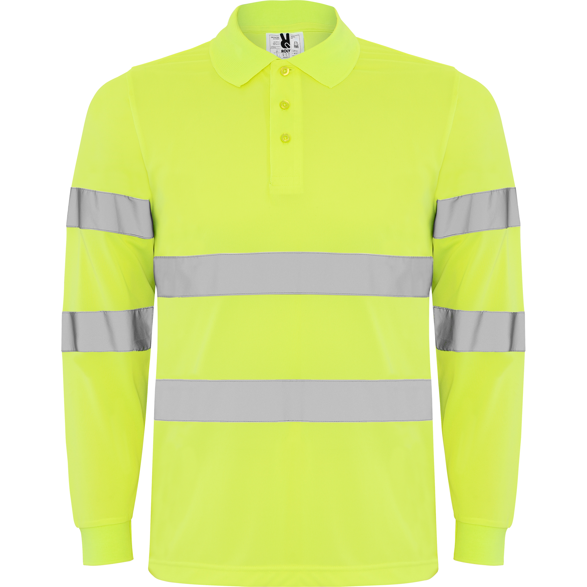 Roly HV9306 - POLARIS L/S Polo technique manches longue haute visibilité avec deux bandes refléchissantes sur manches