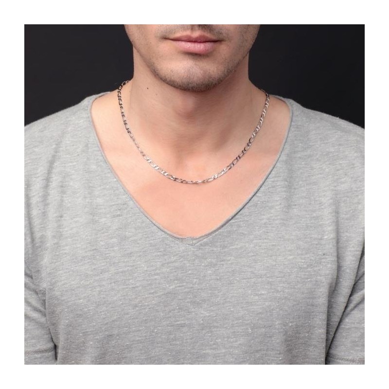 Collier - Chaine Homme Argent 925 - Maille Figaro Alternée 1+1 - 50cm