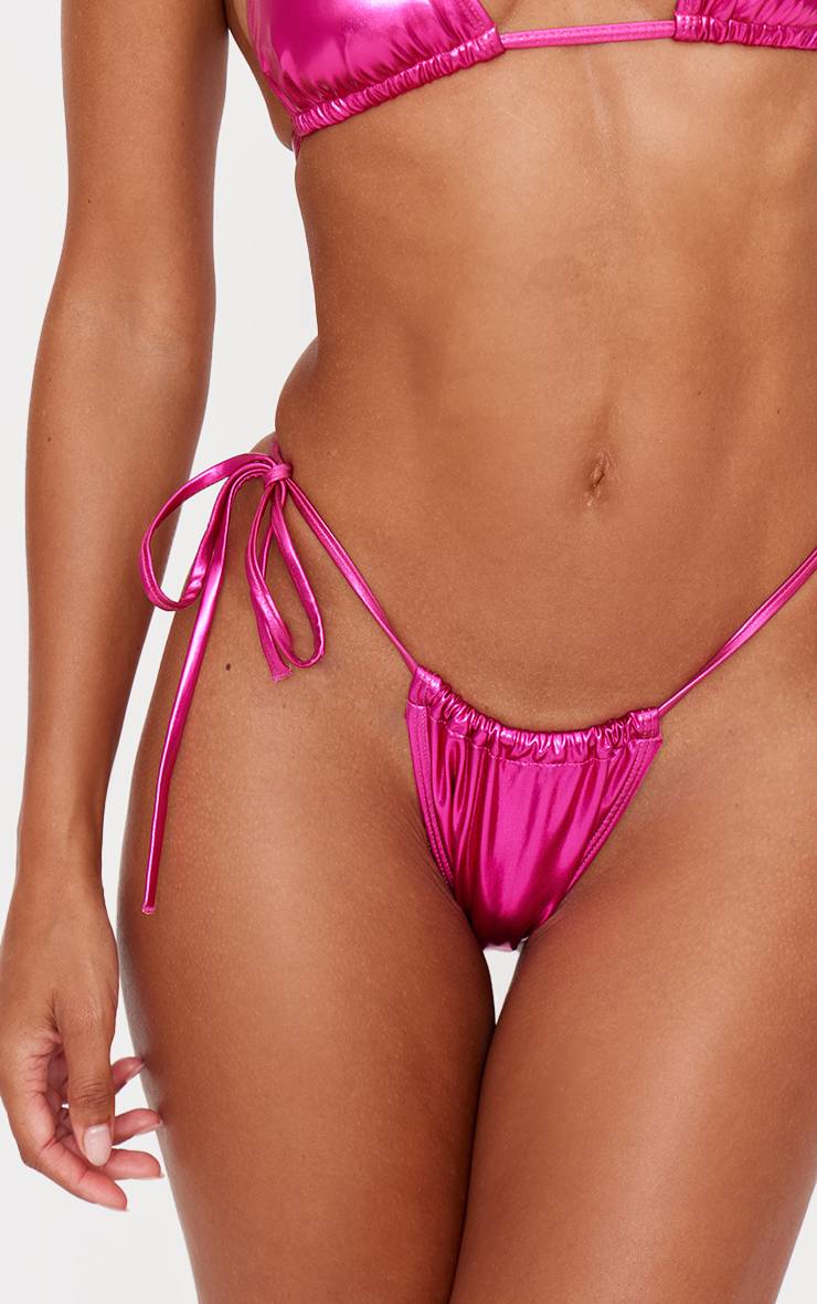 Rose Vif Bas De Bikini Métallisé À Nouettes Latérales