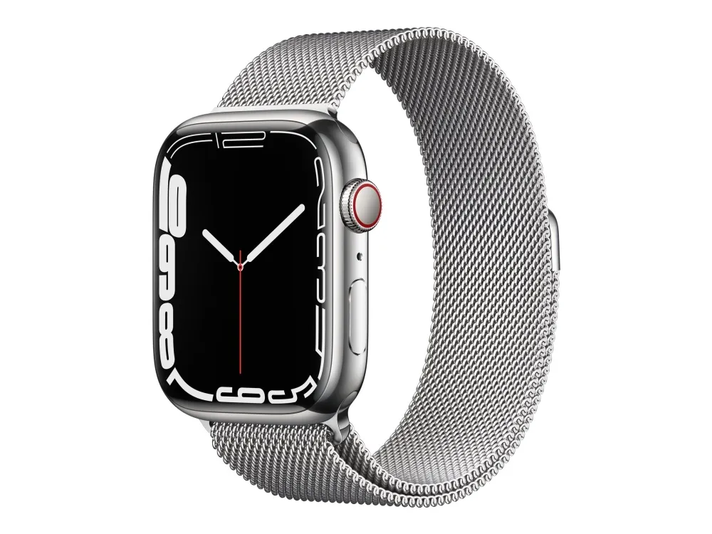 Apple Watch Series 7 (GPS   Cellular) - 45 mm - sølv rustfrit stål - smart ur med milanesisk løkke - rustfrit stål - sølv - håndledsstørrelse: 150-200 mm - 32 GB - Wi-Fi, Bluetooth - 4G - 51.5 g
