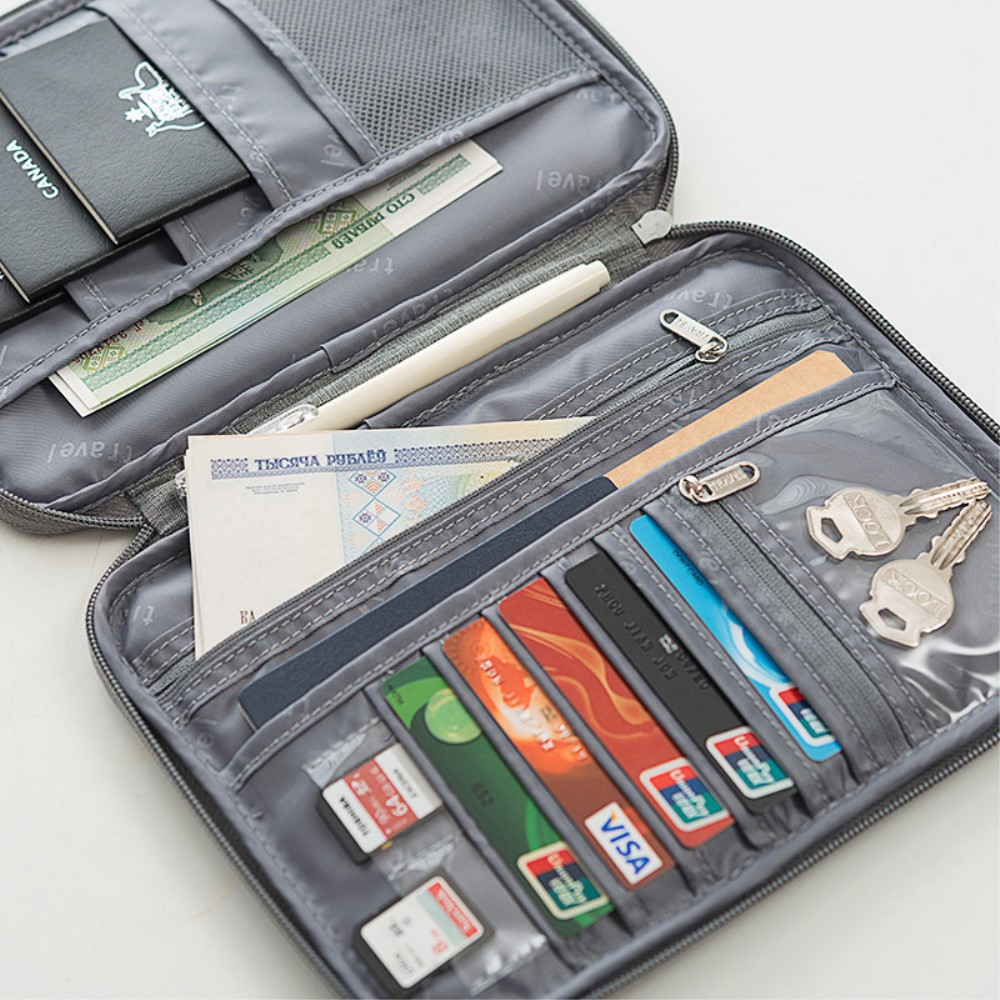 (24x18x2cm) Business Kreditkartenetui Reisetasche mit Reisepass Fach - Grau