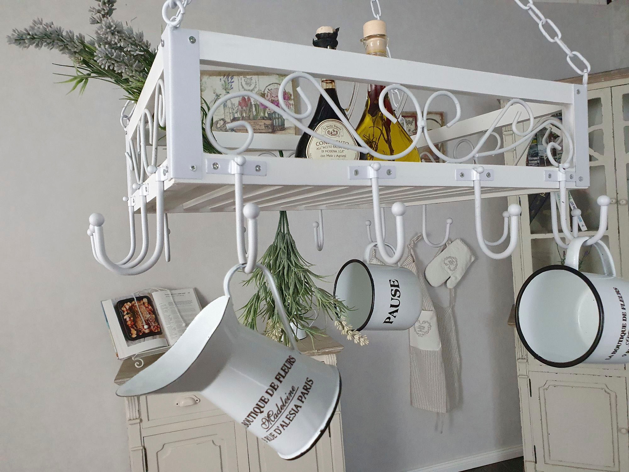 Ambiente Haus Hängekorb »Topfhänger Romance aus Holz/Eisen/Weiss«