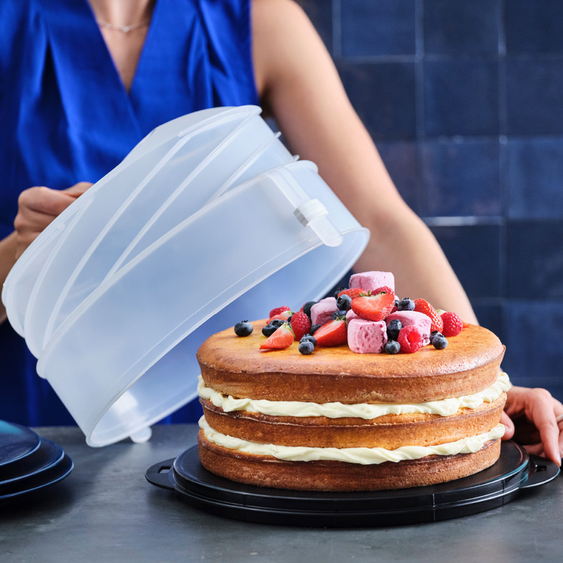 Torten- und Kuchenset (3) Der Tortenbehälter mit dem Twist mit Tortenheber und Schneidunterlage - überall Kuchengenuss