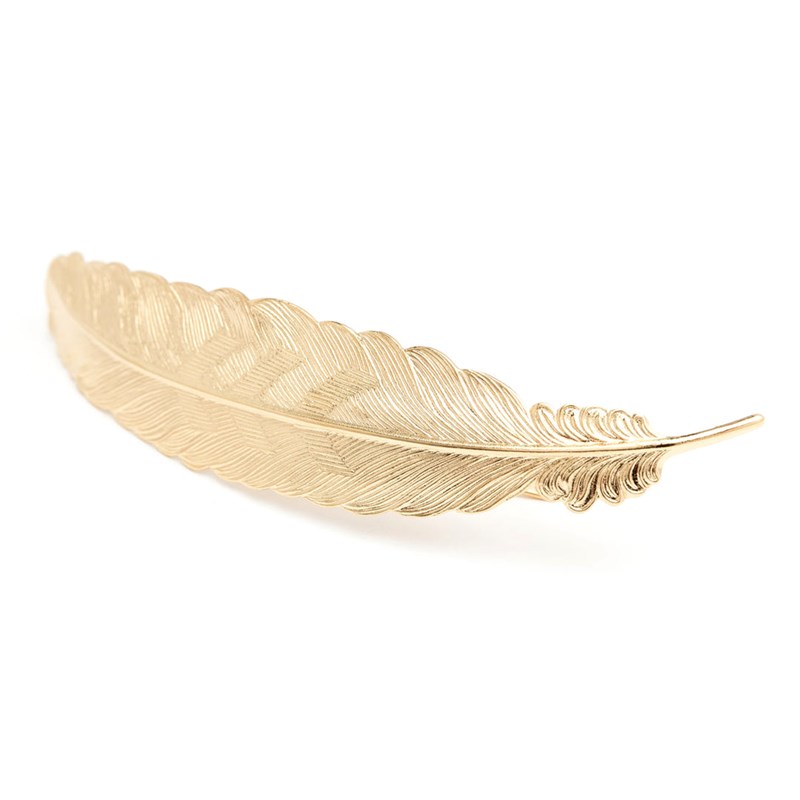 maxi barrette plume doré à l'or fin - PHÉBÉ