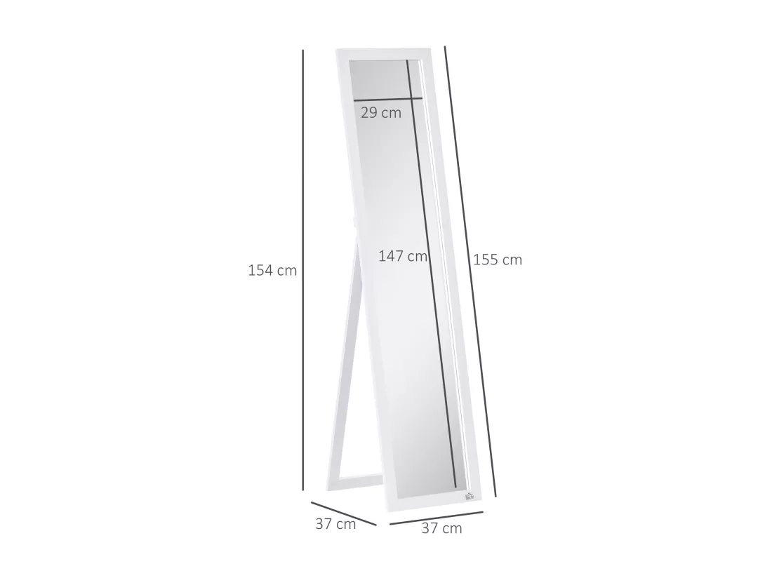 Miroir sur pied et mural rectangulaire dim. 37L x 48l x 152H cm blanc