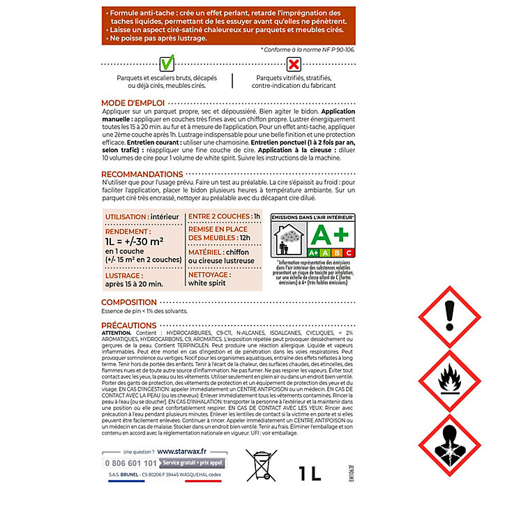 Cire anti-taches Starlon liquide bois foncé 1 L