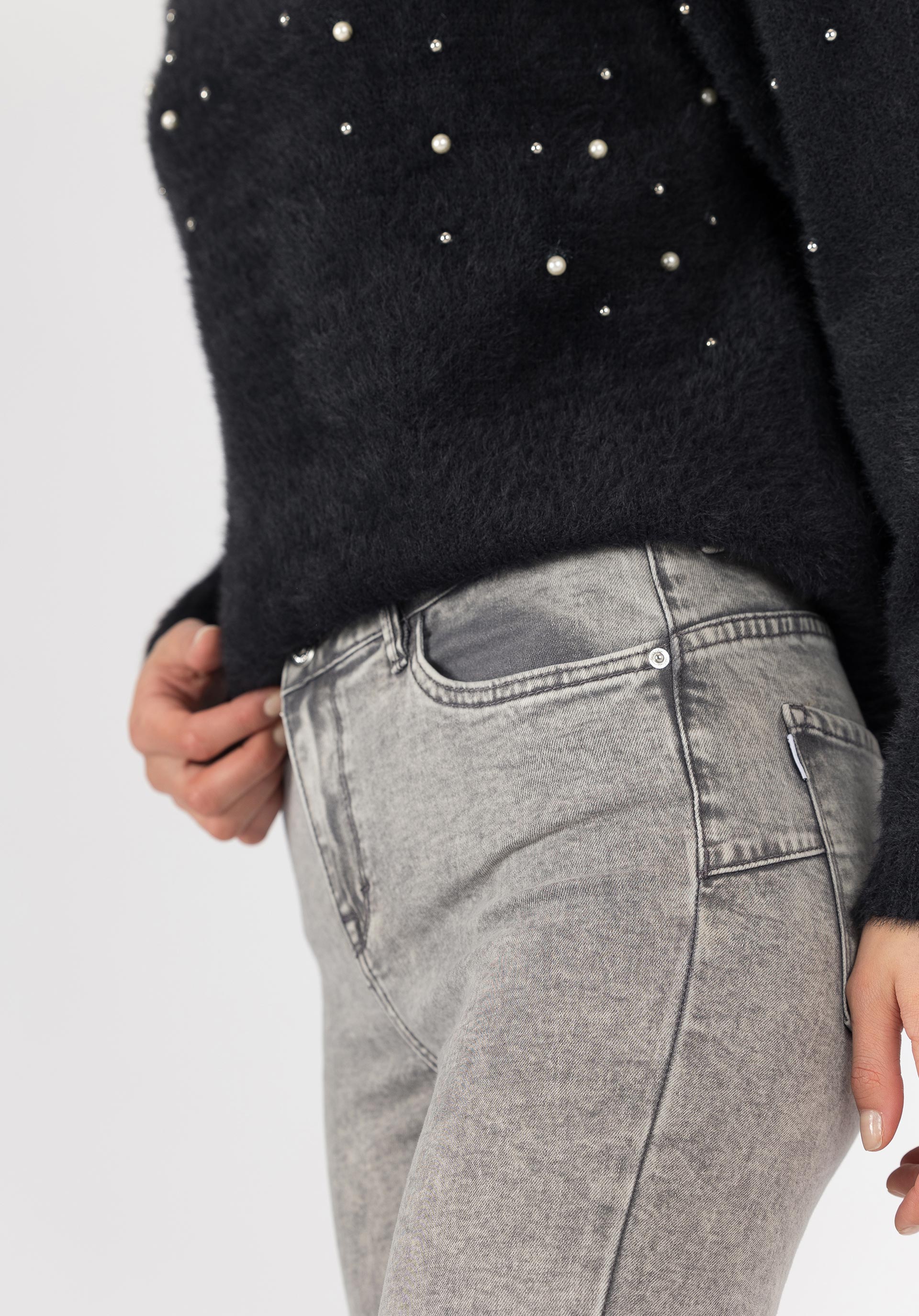 Jeans Light Push-up Skinny Cintura Média Acid Wash