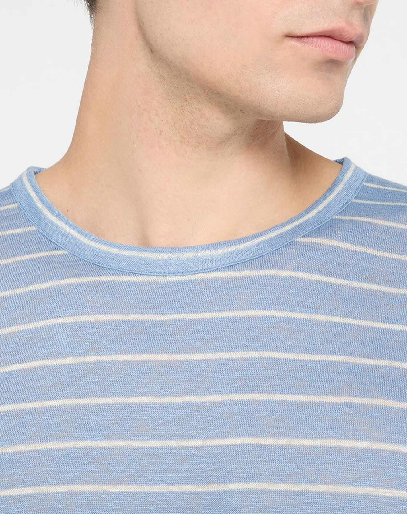 Hackett London T-Shirt 100% Lin Marinière bleu clair
