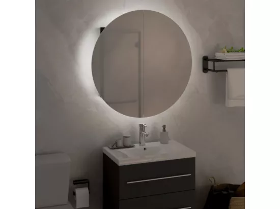 Armoire de salle de bain miroir rond et LED Noir 47x47x17,5 cm