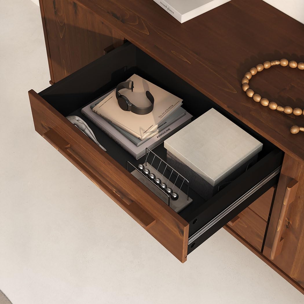 IDIMEX Sideboard TECCA mit 2 Türen & 3 Schubladen, Kastanie Farben – Massivholz Anrichte mit Stauraum, Schubladen mit Metallauszug, inklusive Wandbefestigung, Wohnzimmer Flurkommode