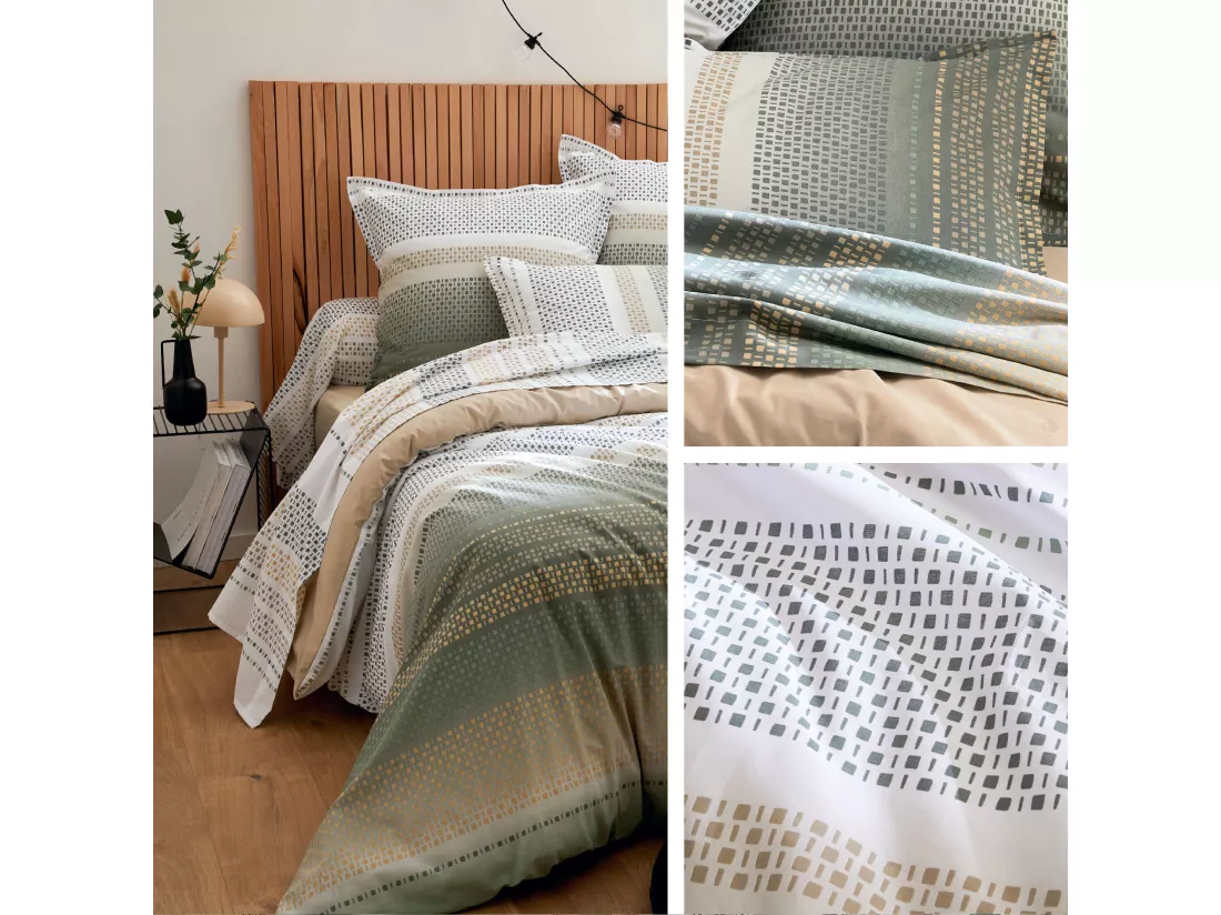 Taie de traversin 240x43 cm coton NIAGARA vert Kaki