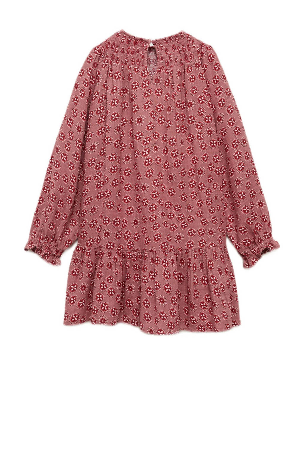 Mango Kids trapeze jurk met all over print roze/rood/wit